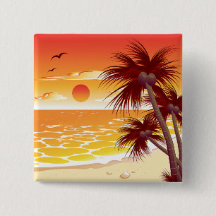 Tropical Sunset Beach Palm Tree Island 15 Cm Square Badge