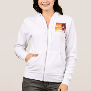 Tropical Sunset Beach Palm Tree Island Hoodie