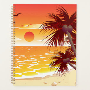 Tropical Sunset Beach Palm Tree Island Planner