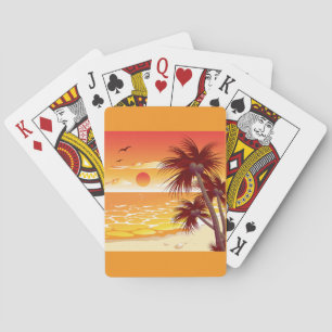 Tropical Sunset Beach Palm Tree Island Playing Cards