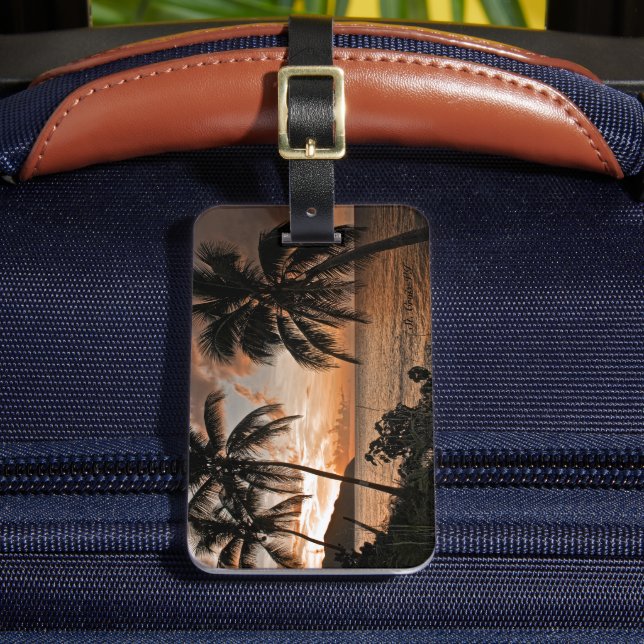 Tropical Sunset Beach Palm Trees Luggage Tag (Front Insitu 2)