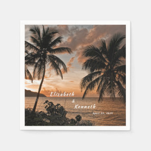 Tropical Sunset Beach Palm Trees Napkin