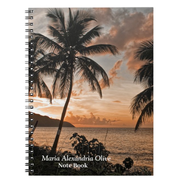 Tropical Sunset Beach Palm Trees Personalise Notebook (Front)