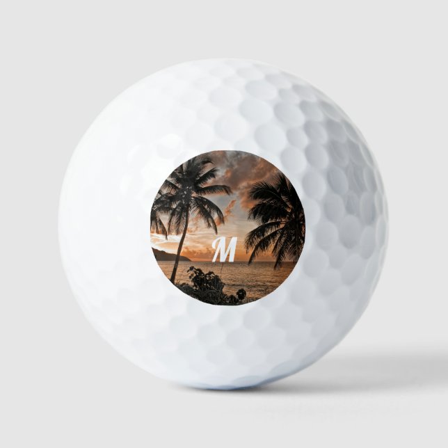 Tropical Sunset Beach Palms Trees Nature Golf Balls (Front)