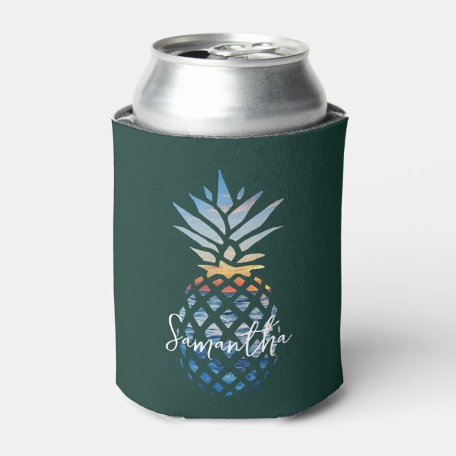 Tropical Sunset Beach Pineapple Personalised Can Cooler (Can Front)
