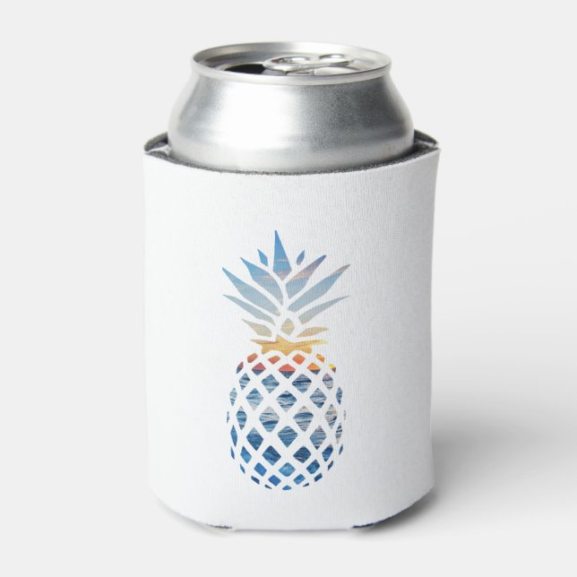 Tropical Sunset Beach Pineapple with Ocean Can Cooler (Can Front)
