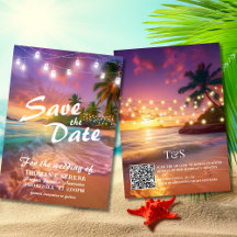 Tropical Sunset Beach QR Code Save The Date