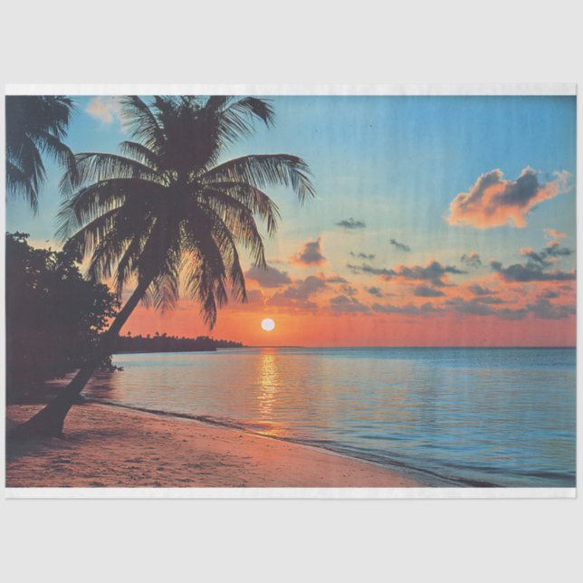 Tropical Sunset Beach Scene Decoupage Tissue Paper (Front)