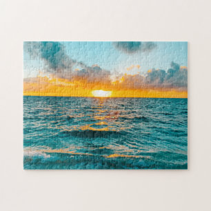 Tropical Sunset Beach Scene - Great Barrier Reef Jigsaw Puzzle