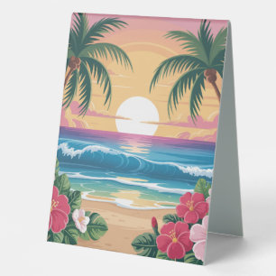 Tropical Sunset Beach Scene with Palm Trees
