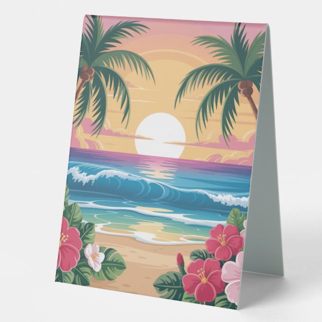 Tropical Sunset Beach Scene with Palm Trees (Front)