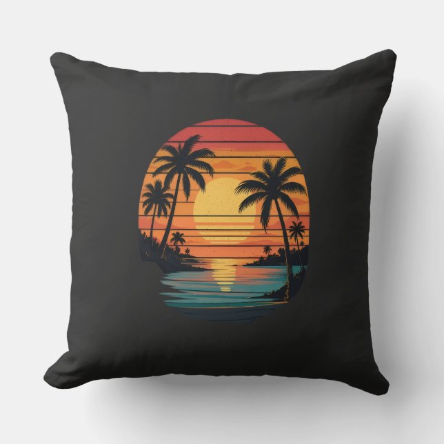 Tropical Sunset Beach Throw Pillow (Front)