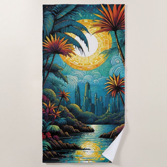 Tropical Sunset Beach Towel (Front)