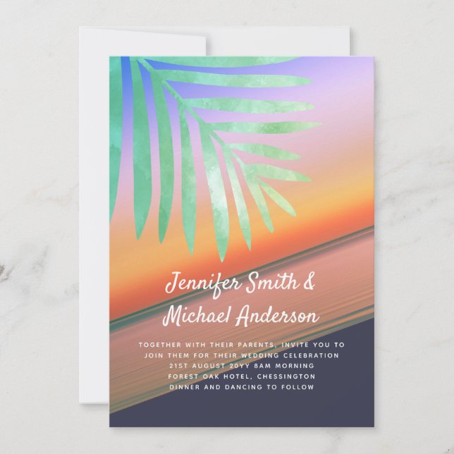 Tropical Sunset Beach Wedding Invites Budget (Front)
