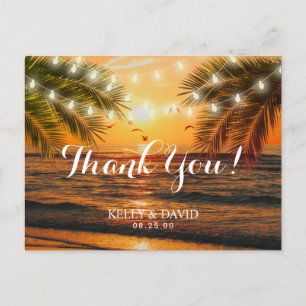 Tropical Sunset Beach Wedding Thank You Postcard