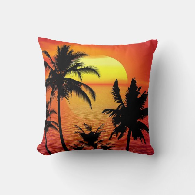 Tropical sunset, beautiful illustration, cushion (Front)