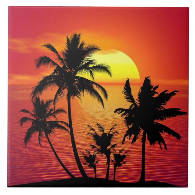 Tropical sunset, beautiful illustration,   tile (Front)