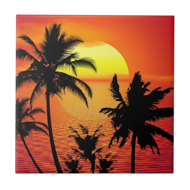 Tropical sunset, beautiful illustration, tile (Front)