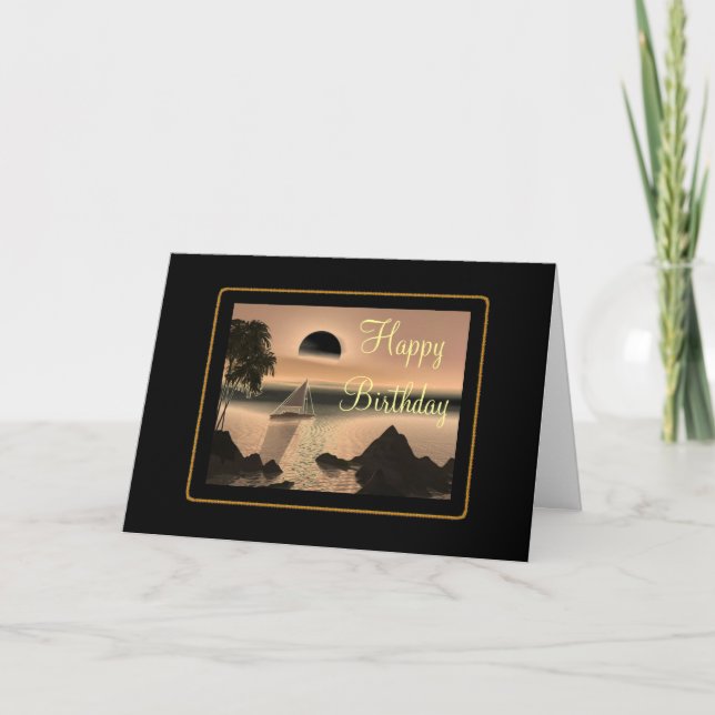 Tropical Sunset Birthday Card (Front)