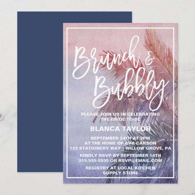 Tropical Sunset Brunch and Bubbly Invitation (Front/Back)