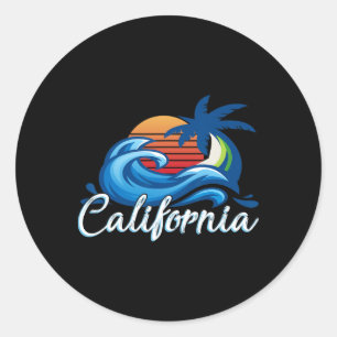 Tropical Sunset Cali Beach Waves Surfing Usa Calif Classic Round Sticker