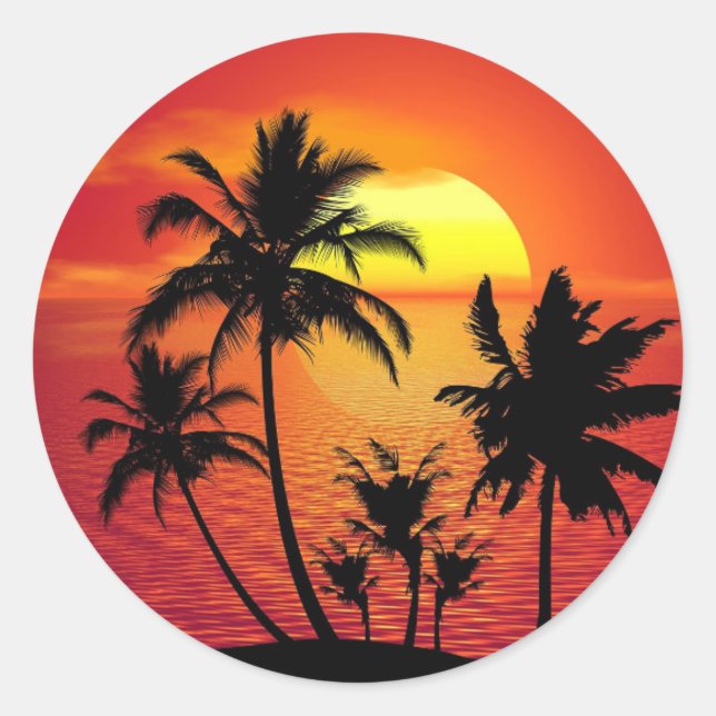Tropical sunset, Caribbean pretty Classic Round Sticker (Front)