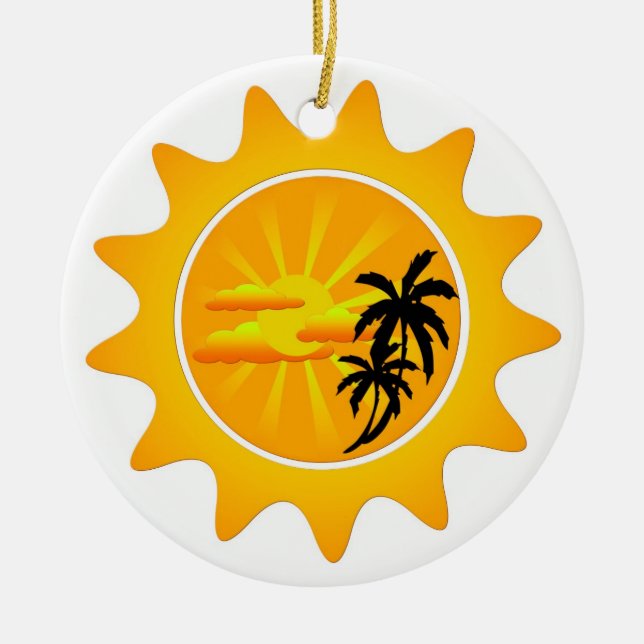 Tropical sunset ceramic tree decoration (Front)