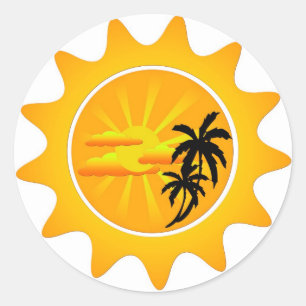 Tropical sunset classic round sticker