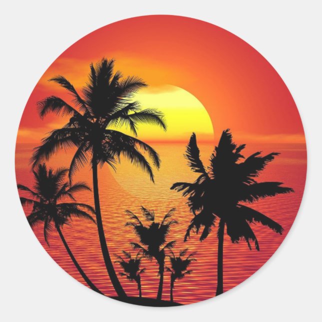 Tropical Sunset Classic Round Sticker (Front)