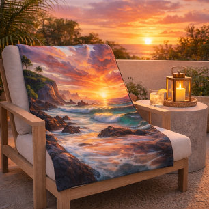 Tropical Sunset Cliffs – Vibrant Coastal Paradise Sherpa Blanket