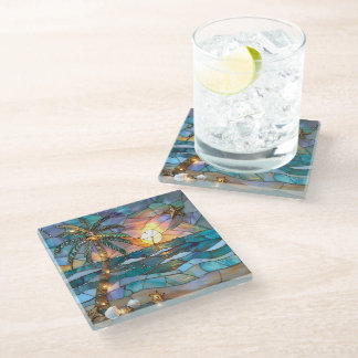 Tropical Sunset Glass Coaster