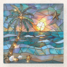 Tropical Sunset Glass Coaster