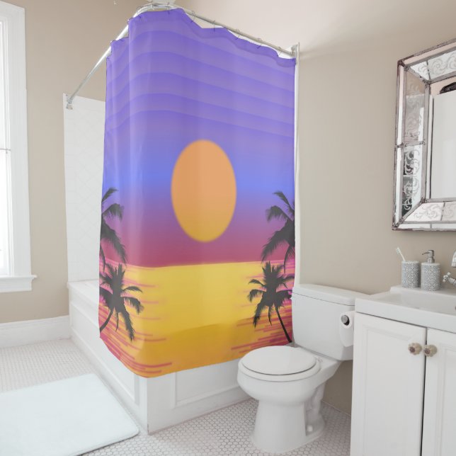 Tropical Sunset Graphic Shower Curtain (In Situ)