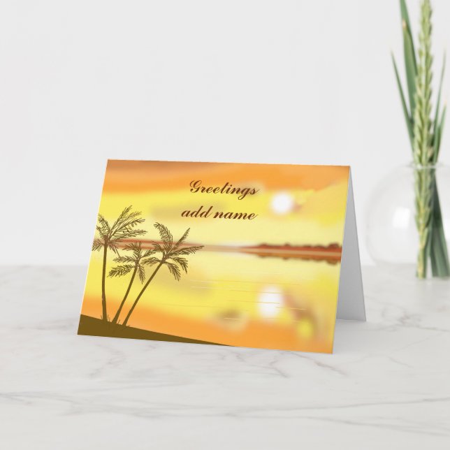 Tropical sunset, greetings, customise text card (Front)