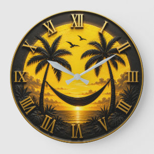 Tropical Sunset Hammock Luxury Coastal Beach Decor Large Clock