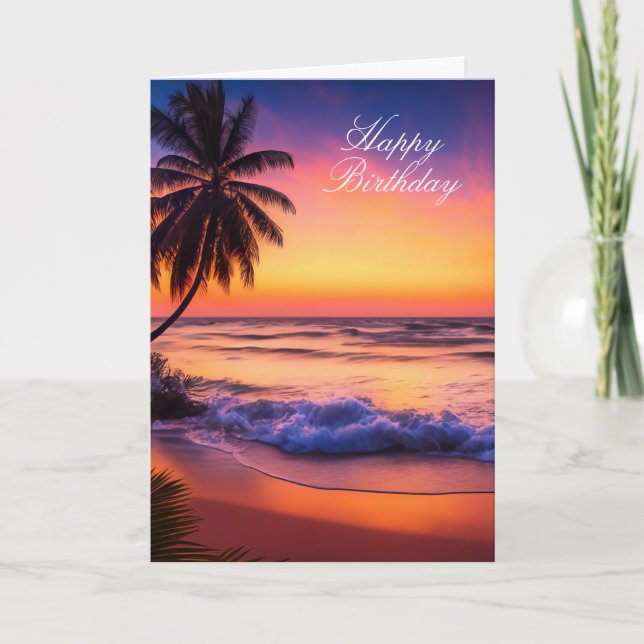 Tropical Sunset Happy Birthday Card (Front)