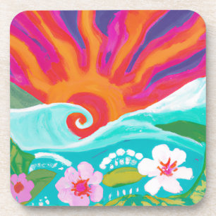 Tropical sunset in fushia throw pillow coaster