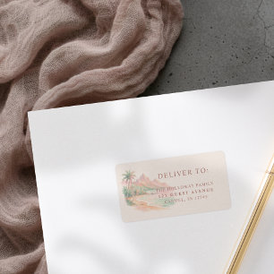 Tropical Sunset Island Beach Watercolor Wedding Label