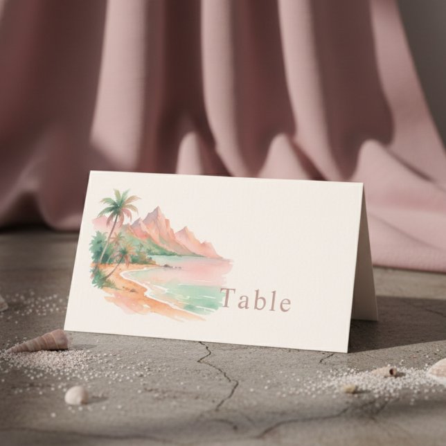Tropical Sunset Island Beach Watercolor Wedding Place Card (Tropical Sunset Island Beach Watercolor Wedding Place Card)