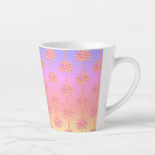 Tropical Sunset Island Girl Pink Palm Tree Latte Mug
