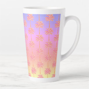 Tropical Sunset Island Girl Pink Palm Tree  Latte Mug