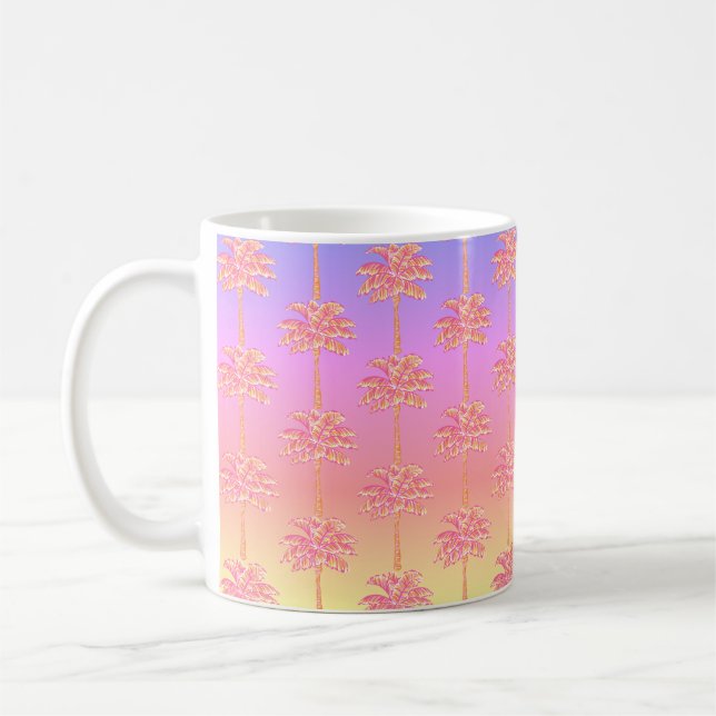 Tropical Sunset Island Girl Pink Palm Tree Mug (Left)