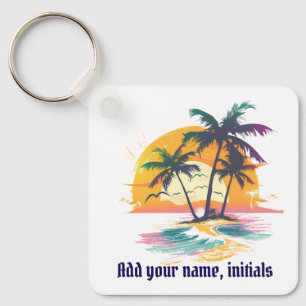 Tropical Sunset Keyring – Beach Vibes & Palm Trees
