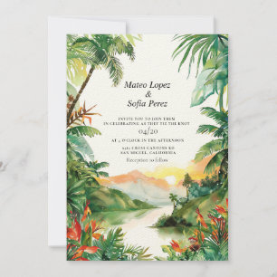 Tropical Sunset Landscape Bali Wedding Invite