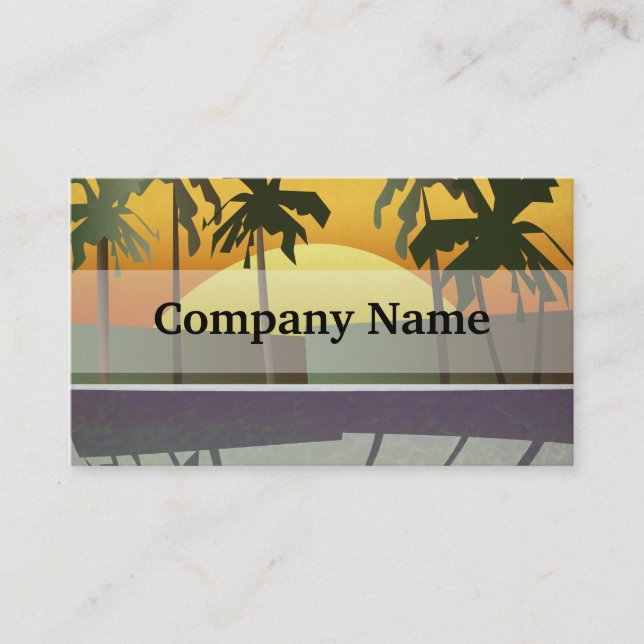 Tropical Sunset Landscape, Palm Trees Business Card (Front)