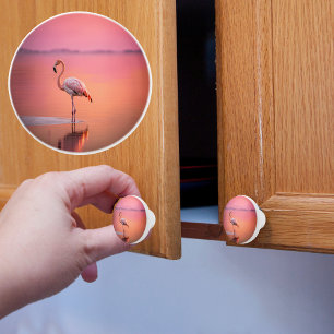 Tropical Sunset Lone Flamingo Ceramic Knob