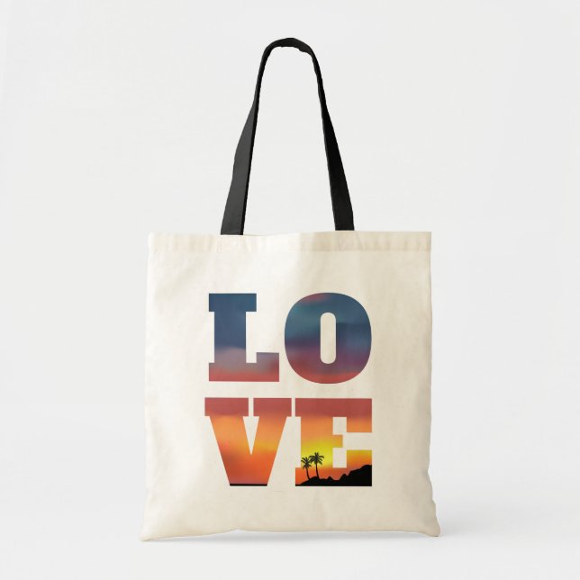 Tropical Sunset Love Grocery Tote Bag (Front)