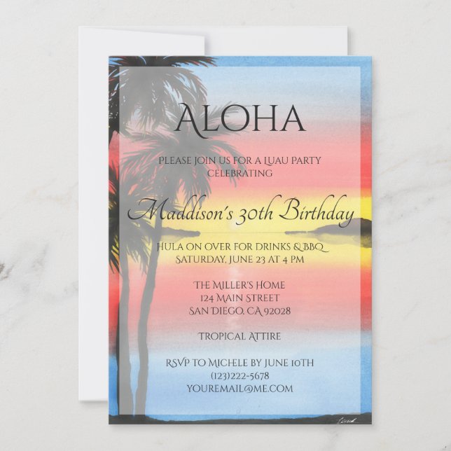 Tropical Sunset Luau Invitation (Front)