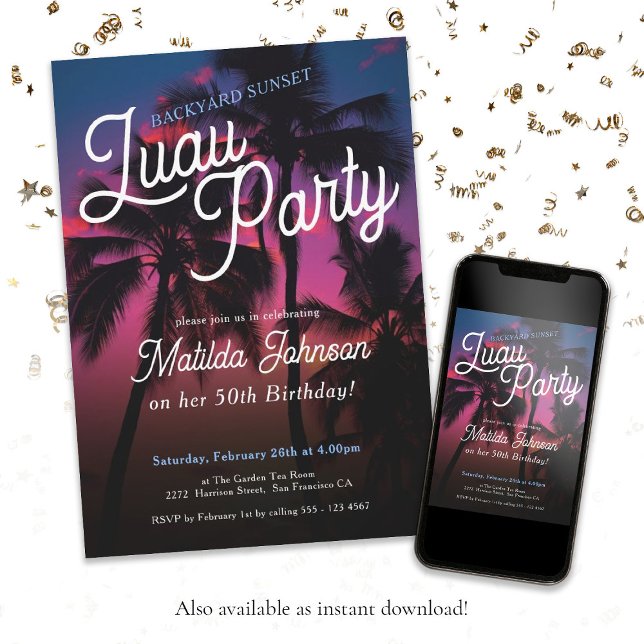Tropical Sunset Modern Classy 50th Birthday  Invitation (50th Birthday Tropical Sunset Modern Classy Invitation)