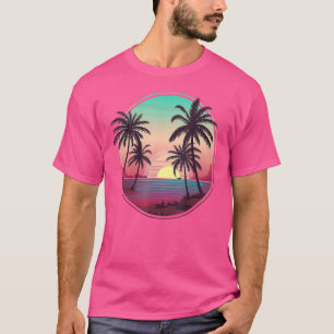 Tropical Sunset Mountains Beach Vacation Palm Tree T-Shirt